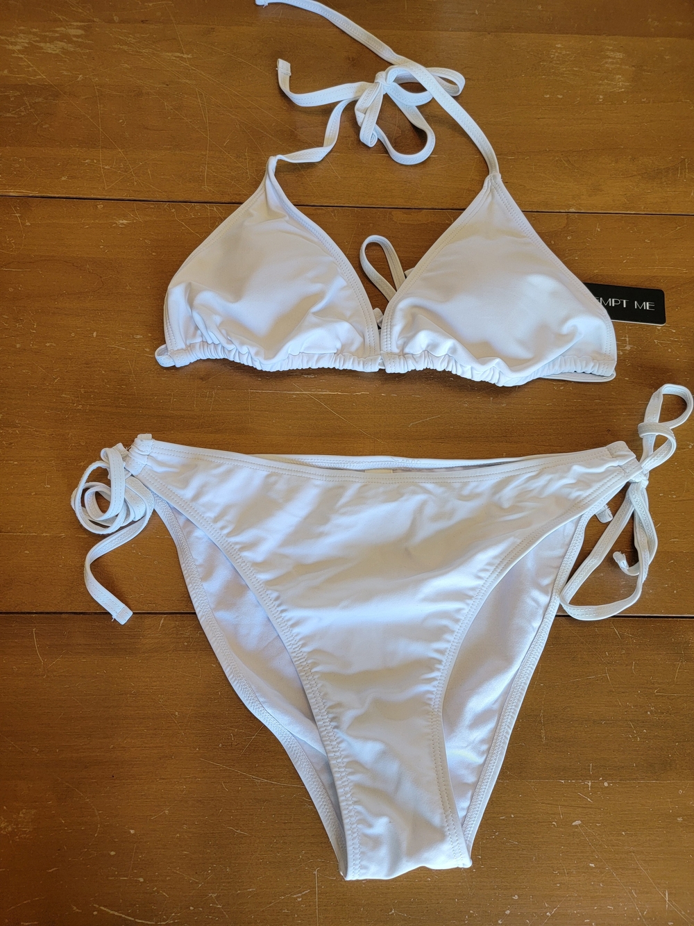 White Triangle String Bikini Set With Top & Side Tie Bottoms Size M NWT